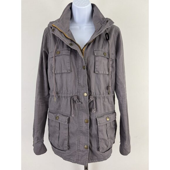 41 HAWTHORN Women's Taupe Gray Anorak Hooded Utility Jacket Sz L - Picture 1 of 7